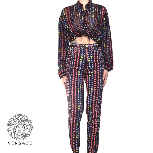 versace jeans couture fruits fruity kiwi blueberry cherry print 2 piece set - Picture 1 of 3